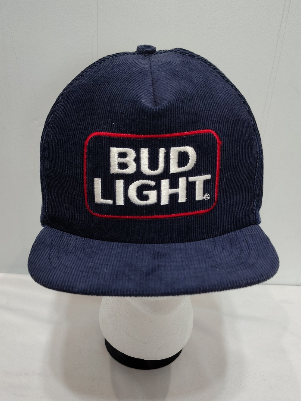 Vintage‎ 80s 90s Bud Light Corduroy Snapback Hat Navy Beer Logo Cap USA